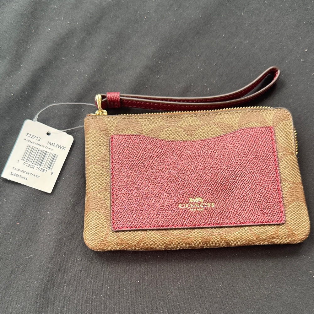 Coach Brown and Red Wristlet